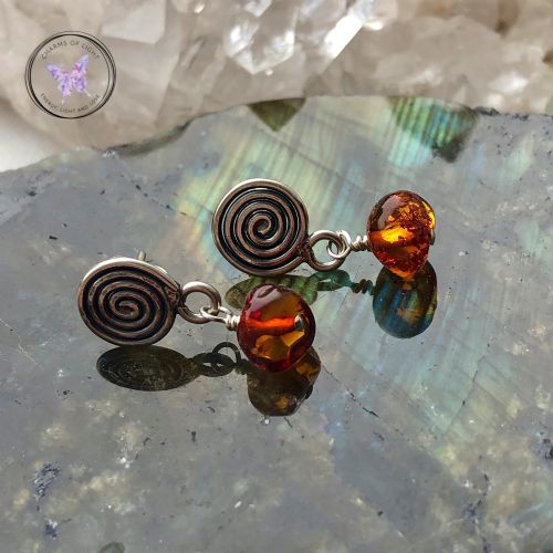 Dark Baltic Amber Silver Drop Earrings